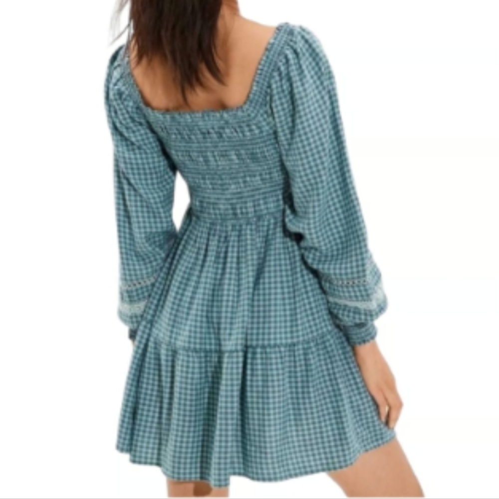 NWT American Eagle Outfitters Teal Plaid Babydoll Dress ~S - Picture 3 of 4